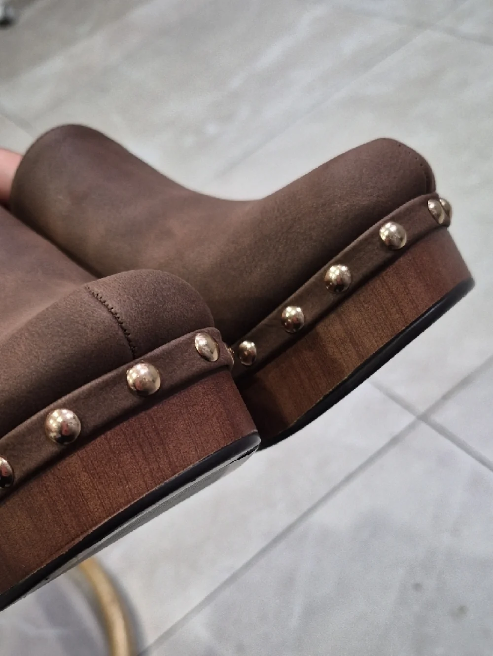 Brown Studded Platform Clog Mules - Picture 9 of 9